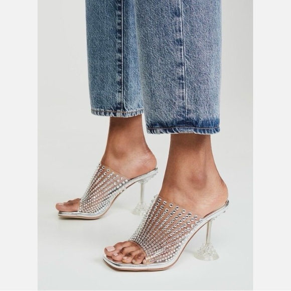 Jeffrey Campbell Derella Crystal Embellished Clear Heeled Mules - Picture 1 of 2